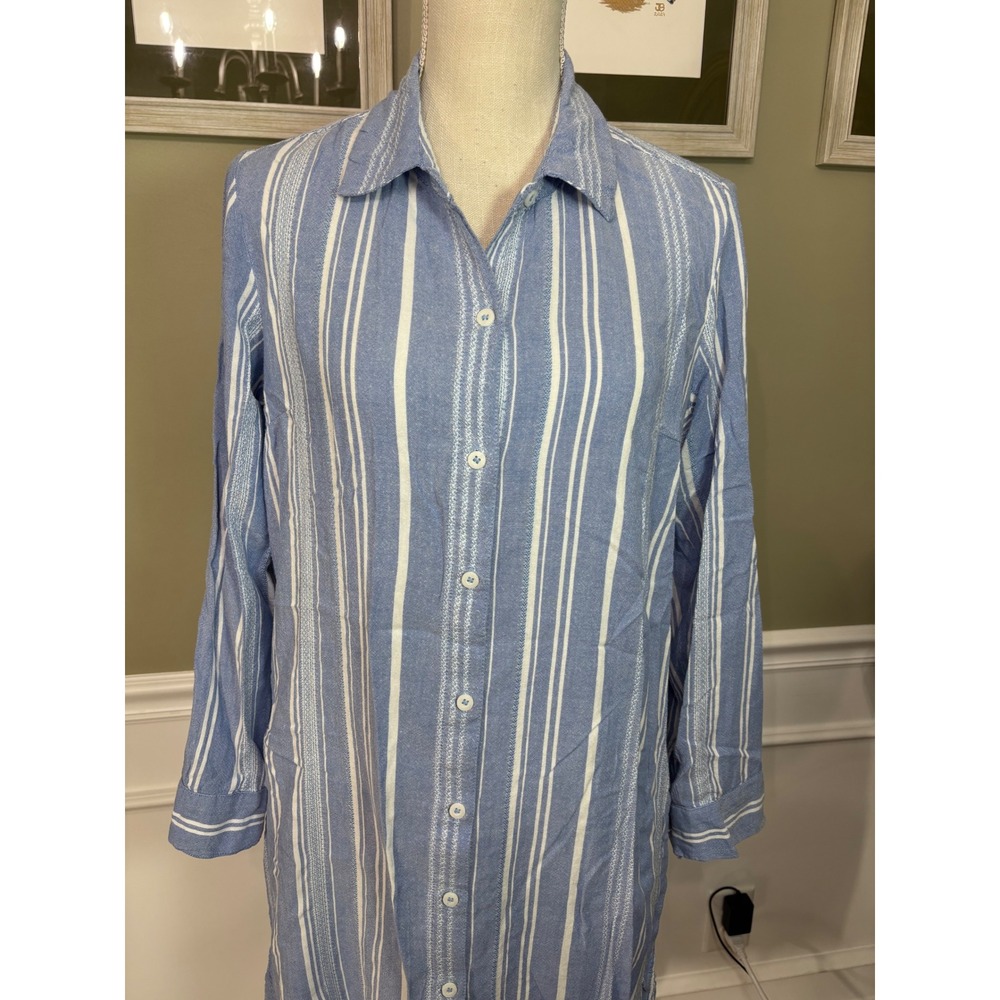 Tommy Bahama Blue White Striped Button Down Midi Shirt Dress Small SS500304 - Picture 2 of 11